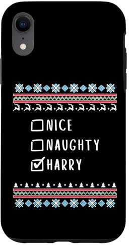iPhone XR Nice, Naughty, Harry Christmas Ugly Sweater Style Case