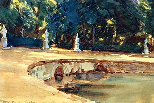 Toperfect Gemälde auf Leinwand, 3 berühmte Ölgemälde, Blick auf den Pool im Garten von La Granja, John Singer Sargent -04, €50-2000, handgemalt von Lehrern der Kunstakademien