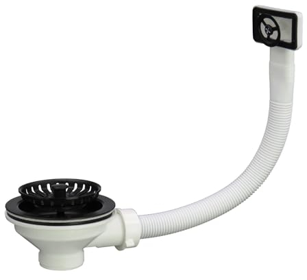 Liquida SW4MB Matt Black Kitchen Sink Basket Strainer Waste with Overflow