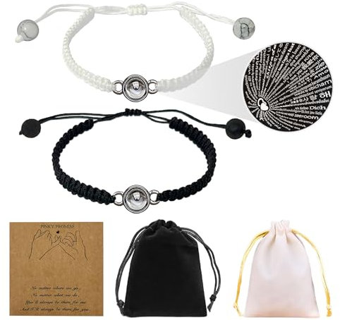 NYGGTYK Pulseras de Amor Lejano Para Parejas - 2 Bolsas de Almacenamiento, Personalizadas en Blanco y Negro, Adecuadas Para Regalar