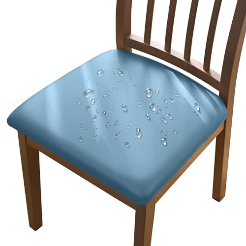 Alishomtll PU Stuhlbezug 4er/6er Set Stretch Leder Sitzbezüge Wasserdicht Sitzflächenbezug Abnehmbar Waschbar Esszimmerstuhl Hussen für Esszimmer Küche Hochzeit Garten Büro (Blau, 6 Stück)