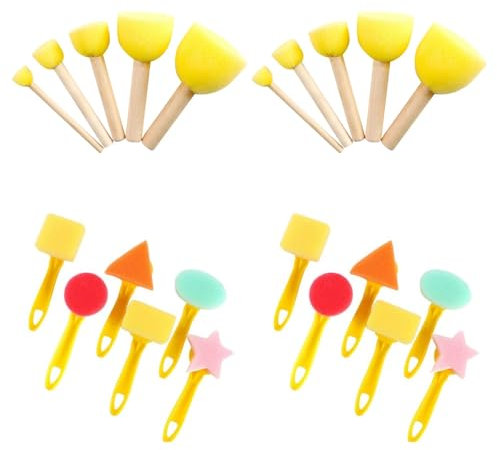 Lunyloer Schwammstupf Pinsel Set, 20 Stück Schwammpinsel Schaumstoff Stupfpinsel Pinselset Schaumstoff Blumen und Runde Schwammpinsel für DIY Malerei Handwerk Keramik Werkzeuge