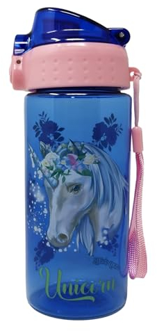 Theonoi Auslaufsichere Kinder Wasserflasche Trinkflasche Flasche bruchsicher leicht aus Tritan BPA-frei 500 ml für Schule Kindergarten Sport (Einhorn)