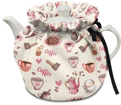 Poceacles Tea Pot Cover Coffee Style Tea Cosy for Large Teapot Kitchen Kettle Dust Cover with Cotton Pad Machine Washable Tea Cozy