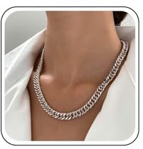 TseenYi Chunky Chain Necklace Silver Cuban Link Chain Necklace Vintage Thick Chain Choker Necklace Minimalist Cuban Chain Chunky Necklace Jewelry for Teen Women and Girls