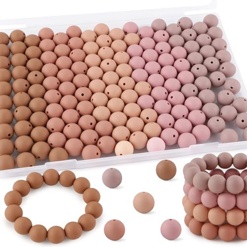Kovict Silikonperlen, 150 Stück, 15 mm, gemischte Farben, 15 mm, für Schlüsselanhänger-Stifte und Armbänder, Braun