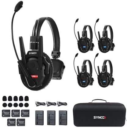 SYNCO XTalk XPro 2.4GHz Drahtlose Gegensprechanlage Headset Voll-Duplex Zufälliger Masterentwurf 1640ft/500m 24H Batterie (XPro5 (5PCS))