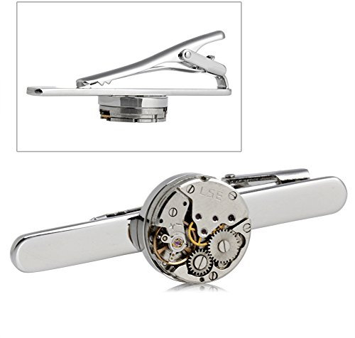Kadagg Pince à Cravate Fashion pour Homme Mouvement de Montre Vintage Fermoir à Cravate en métal argenté