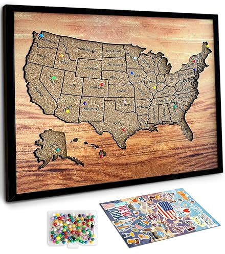 flinelife Usa Map Pin Board, 12x10, Medium Size, Cork Board Usa Travel Map With Pins, Perfect For Couples and Families Gift