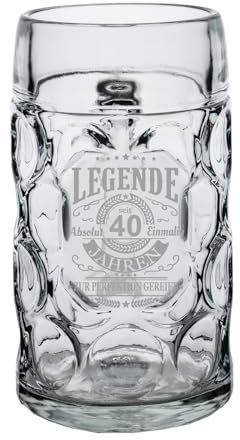 LUXENTU Maßkrug 1,0l mit graviertem Motiv, Bierkrug für ein Jubiläum & besondere Anlässe, Henkelkrug mit Lasergravur-Veredelung, Spülmaschinengeeignet, Legende seit 40 Jahren