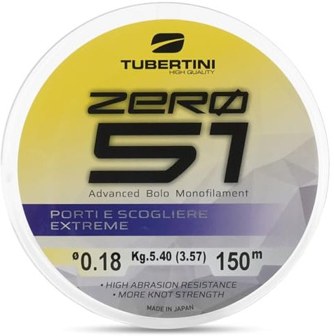 Tubertini Monofilo da Pesca ZERO 51 PORTI E SCOGLIERE EXTREME (Ø 0.20 mm - kg 6,80, 300 mt)