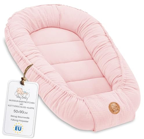 Mussola Riduttore lettino neonato - 90x50 cm baby nest trasportabile per neonati nido culla pod cocoonababy babynest antisoffoco Rosa cipria