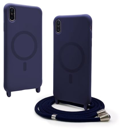 VAVAVOOMY Handykette Hülle für iPhone XR mit Band Halsband Lanyard (abnehmbar) Handyhülle, Verstellbarer Lanyard.Magnetisch Stoßfest Silikonhülle Wireless Charging kompatibel .-Blau