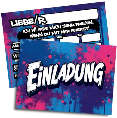 ZETTMANN® 10er Einladungskarten Kindergeburtstag Jungen & Mädchen - Stylishe Einladung zum Geburtstag - Einladungskarten Geburtstag - coole Geburtstagseinladungen für Kinder (Graffiti)