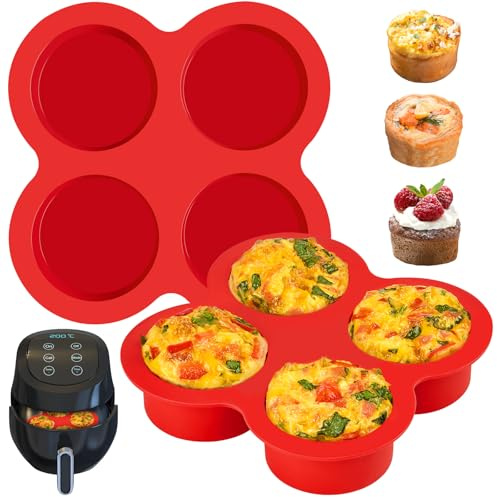 JOERSH 2-PK Air Fryer Egg Mold, 4 Cups Silicone Air Fryer Baking Pan Non-Stick for Egg Bites, Cupcake, Muffin, Tart, Frittata, Quiche