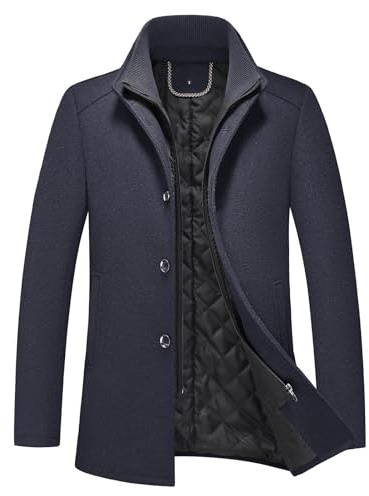 KUDORO Manteau Homme Mi-Long en Laine Chaud Hiver Col Montant | Trench Coat Classique Parka Pardessus Caban Slim Fit Coup-Vent