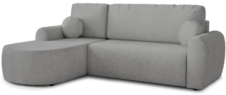 Ecksofa Jazz mit Schlaffunktion und Bettkasten - Bouclé-Stoff - L-Form Couch, Polstersofa, Schlafsofa, Sofagarnitur, Bettsofa (Grau (Coral 75), Ecksofa Links)