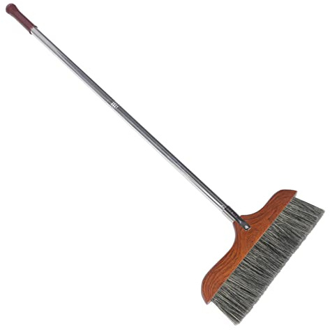 TIDTALEO Soft Bristle Floor Broom with Red Wood Handle, 90cm Stainless Steel Long Handle Dust Cleaning Brush, Anti-static Indoor Sweeping Broom for Home and Office