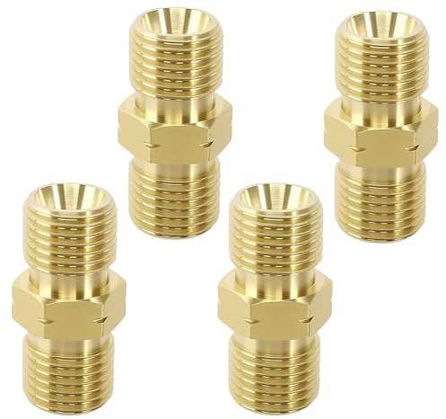 LUMOOM 4 connettori per tubi del gas in ottone, doppio nipplo con filettatura sinistra da 1/4 AG, versatile adattatore per bombole di gas e attacco rapido per tubi di propano