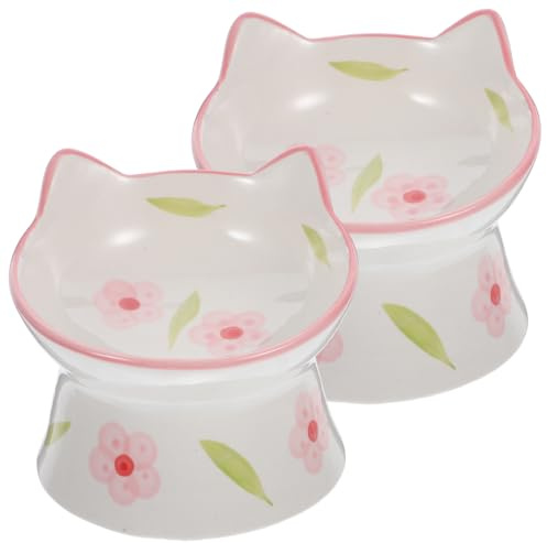 NOLITOY 2Pcs Ceramic Elevated Cat Bowls with Stable Non-Slip Base Raised Food and Water Bowls for Comfortable Pet Feeding Experience