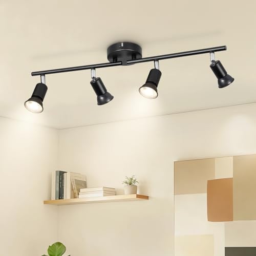 Ketom Deckenstrahler LED 4 Flammig, GU10 Deckenlampe Schwarz, Schwenkbar | Lampe Küche Decke Metall, Strahler Innen Wand Modern, Deckenleuchte 4 Spots für Wohnzimmer, Schlafzimmer, Ohne Leuchtmittel