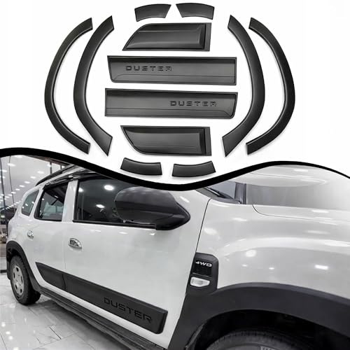 For Dacia Duster 2018-2023 ABS Fender & Door Moulding Body Kit, Black | Axenture Wheel Arch Trim Kit 12 Pcs, (No Chrome Lettering)
