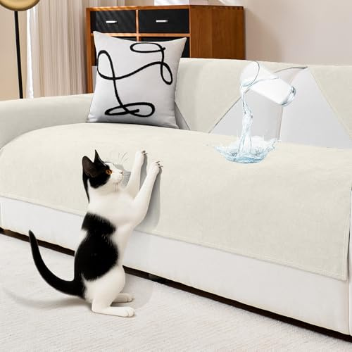 DeepDream Wasserdicht Sofa Überzug Chenille Sofabezug, Kratzfest Hund Katze Sofaschoner, Rutschfester Sofa Cover Couch Überzug 2 3 4 Sitzer für U Form L Form Sektionssofa (Weiß, 90 * 160cm)