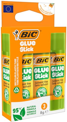 BIC Glue Sticks 8g Natural Formula 95% in Rotary Tube for DIY - Pack of 3