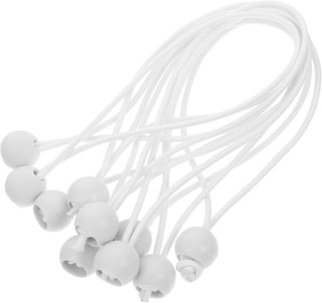 Homoyoyo Lot de 10 Cordons Élastiques Blancs à Boule 20 Cm Réutilisables, Robustes et Souples pour Fixation Parasols, Bâches et Tentes, Accessoire Polyvalent de Camping et Plein Air