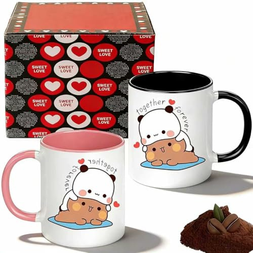 Bubu Dudu Tasse, 2 Stück Tasse Aesthetic für Bubu Dudu Keramiktasse | Dudu Bubu Keramiktasse Bär Und Panda Lustige Tassen Keramik Kaffeetasse, Geschenk für Paare, Freund, Mädchen, Frauen