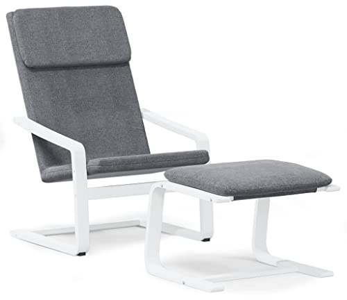 Roanoer Relaxsessel mit Fußhocker Dunkelgrau, Polstersessel aus Stoff mit massivem Birkenholz-Gestell, bequemer Relaxstuhl Schwingstuhl für Wohnzimmer und Schlafzimmer, bis 110 kg