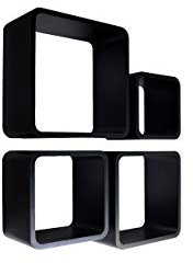 Cube Verstärkte Vielen Farben MDF Retro Design 4er Set Regal Regale Wandregal Deko Würfel CD DVD Lounge LO02 (Schwarz)