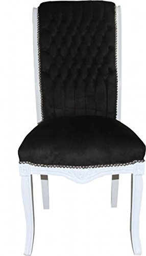 Casa Padrino Barock Hochlehner Esszimmer Stuhl Schwarz/Weiss - Hochlehnstuhl Möbel - Barock Möbel - Limited Edition
