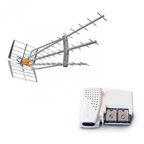 Televes Pack Antenne DAT HD Boss LR 4G LTE 700 Gain 47dBi TNT UHF + Ampli Compact 2 Sorties