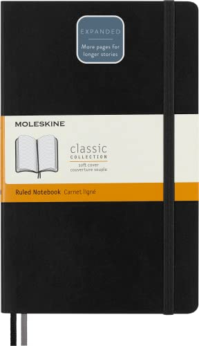 Moleskine - Klassisches erweitertes liniertes Notizbuch - Weicher Umschlag und elastischer Verschluss - Farbe Schwarz - Größe Groß 13 x 21 A5 - 400 Seiten