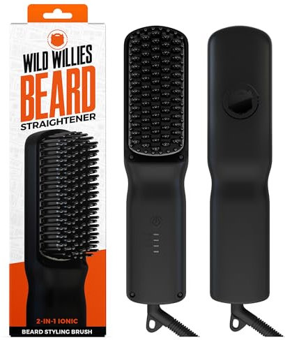 Wild Willies - Lisseur Barbe Homme, 3 Réglages de Température, Brosse de Poudre Barbe Chauffante en Céramique Tourmaline et Peigne Chauffant, Portable, Technologie Ionique, Cheveux Épais et