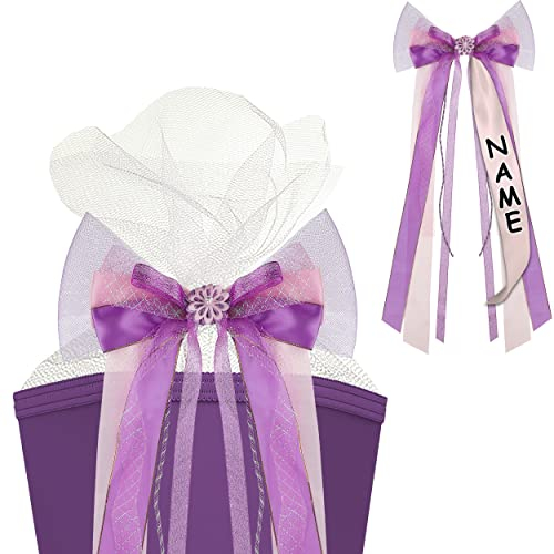 alles-meine.de GmbH große 3D Effekt - Schleife - für Schultüte - Blüte - lila & violett - inkl. Name - 24 cm breit u. 60 cm lang - mit edlen Satin Bändern + Spitzenband + Glitzer..
