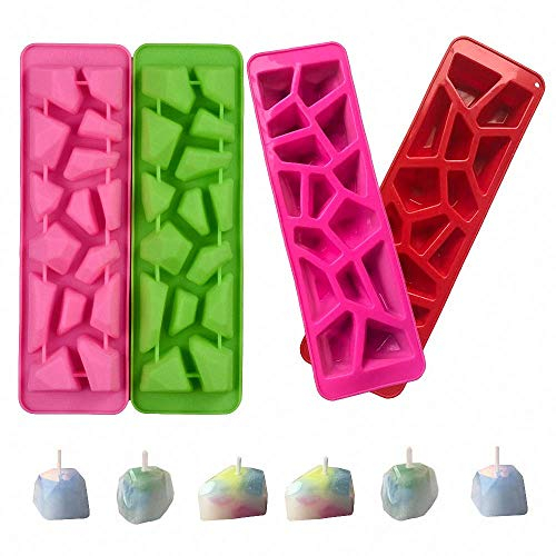 4Pcs Gemstone Silicone Molds Diamond Stone Amber Gem Shaped Chocolate Candy Mold Ice Cube Jello Trays Handmade Mold for Making Candle Soap Epoxy Resin (Random Color)