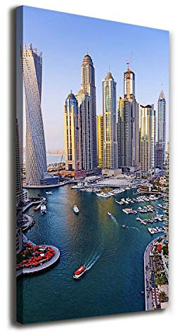 Tulup Leinwandbild - 50x100cm - Wandkunst - Drucke auf Leinwand - Leinwanddruck - Wohnzimmer Wanddekoration XXL - Wohnung Deko Kunstdrucke - Sehenswürdigkeiten & Architektur - Blau - Bucht von Dubai