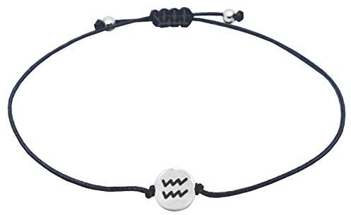 Selfmade Jewelry Armband Damen Silber Sternzeichen Größenverstellbares Makramee Armkettchen Handmade Inkl. Geschenk-Verpackung (Wassermann)