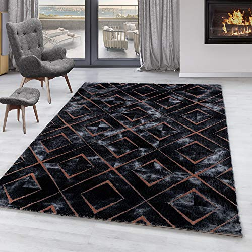 SIMPEX Kurzflor Teppich, Marmor Design, Teppich bronzefarbe, 140 x 200 cm, Teppich skandinavischen Stil, Teppich Wohnzimmer