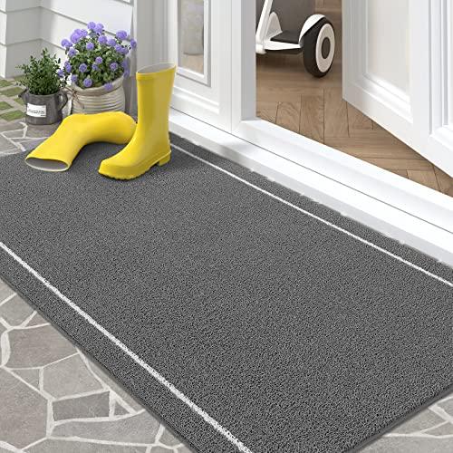 Color G Fussmatte Aussen Innen 61 x 92 cm, Große Schmutzfangmatte Außen rutschfest Wetterfest, Fußmatte Sauberlaufmatte Waschbar, Türmatte Outdoor Teppich für Eingang, Haustür, Garten (Grau)