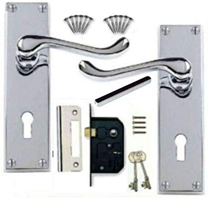 Jiyo.Outdoor Victorian Scroll Door Handles in Polished Chrome Finish with 3 Lever Lock