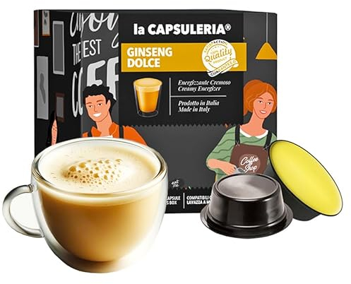 GINSENG (128 Pods) compatible with Lavazza A Modo Mio, 8 Boxes of 16 Pods, gluten-free, creamy and sweet, enveloping and energizing taste, ideal for a regenerating break (La Capsuleria)