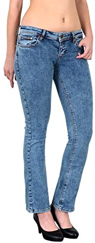 ESRA Bootcut Jeans Damen Schlaghose Stretch Low Waist Hüftjeans Weite Hose Flared Jeans Bis Übergröße Große Größe B400