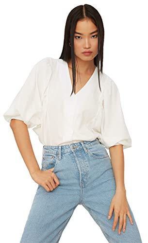 TRENDYOL Damen White Balloon Sleeve Shirt, Weiß, 34 EU