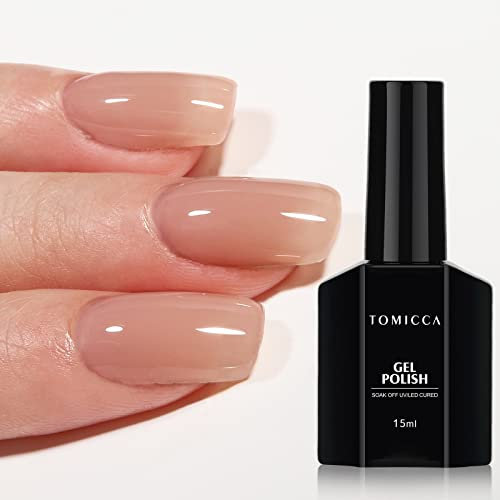 TOMICCA - 15ML Dark Nude Translucent Jelly Gel Nail Polish, Soak Off UV LED Neutral Color Natural Gel Polish for DIY Manicure & Home Salon Nail Art