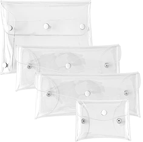 4 in 1 Durchsichtige Kulturtasche, 4 Stück PVC wasserdichte Tasche Durchsichtig Make up Beutel Tragbare Kosmetiktaschetasche Transparent Aufbewahrung mit Knöpfen