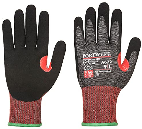 Portwest - Cut resistant gloves with nitrile foam reinforcement. Size: 2XL, Black, XXL