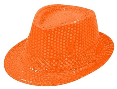 Think Jeck! Pailletten Hut Glitzer Damen & Herren, viele Farben zur Auswahl Karneval Mottopartys Kostümzubehör (Neon Orange)
